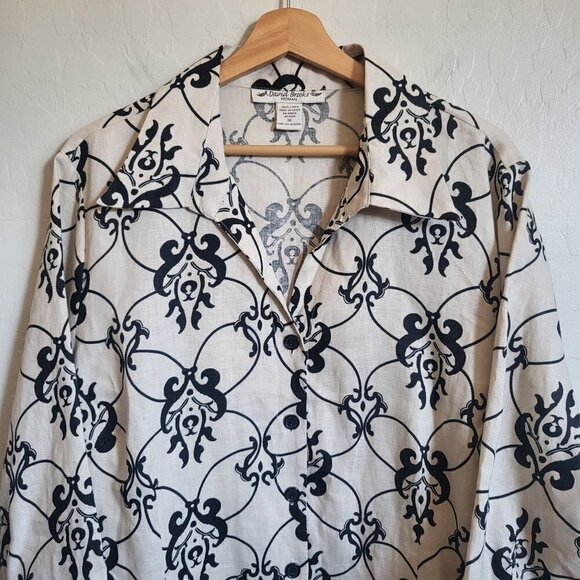 David Brooks 100% Linen Button Front Top Sz Women's 1X Beige 3/4 Sleeve Collared - Picture 3 of 9